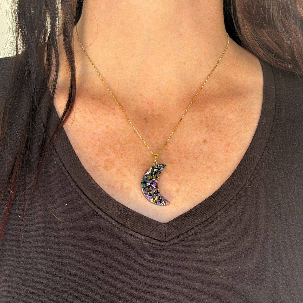 Necklace - Rainbow Druzy Moon