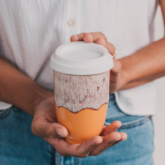 Grapefruit 12oz Ceramic Travel Mug – Reusable & Stylish